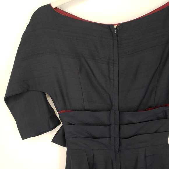 Vintage Miss Elliette Silk Shantung Wiggle Dress 00 Sheath Belted Bateau Navy - Picture 8 of 9